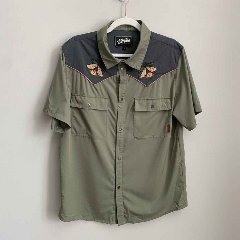 Low Tide Thread Co Firefly Embroidered Western Snap Shirt Mens Large Fishing